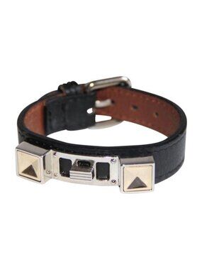 Proenza Schouler PS11 Black Leather Cuff Bracelet with Silver & Gold Hardware